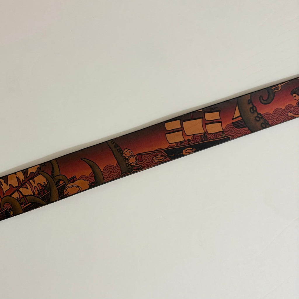 Unisex JON WYE Leather Paisley Belt Western Retro Made in USA Men Women 46.5"