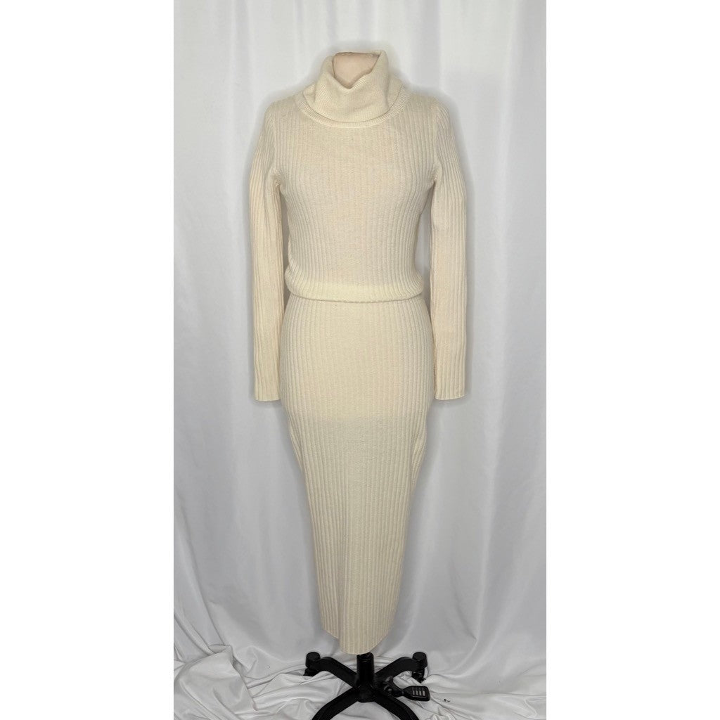 ALICE + OLIVIA Cashmere Wool Hailee Sweater Dress Cowl Neck Midi Ribbed Medium