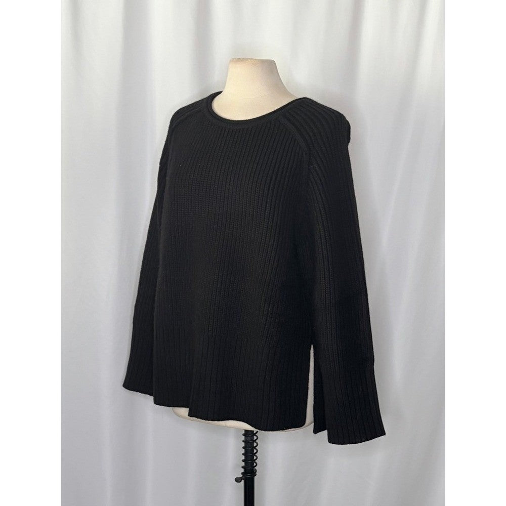 ZARA Wool Blend Solid Black Shaker Knit Pullover Sweater Minimalist Medium