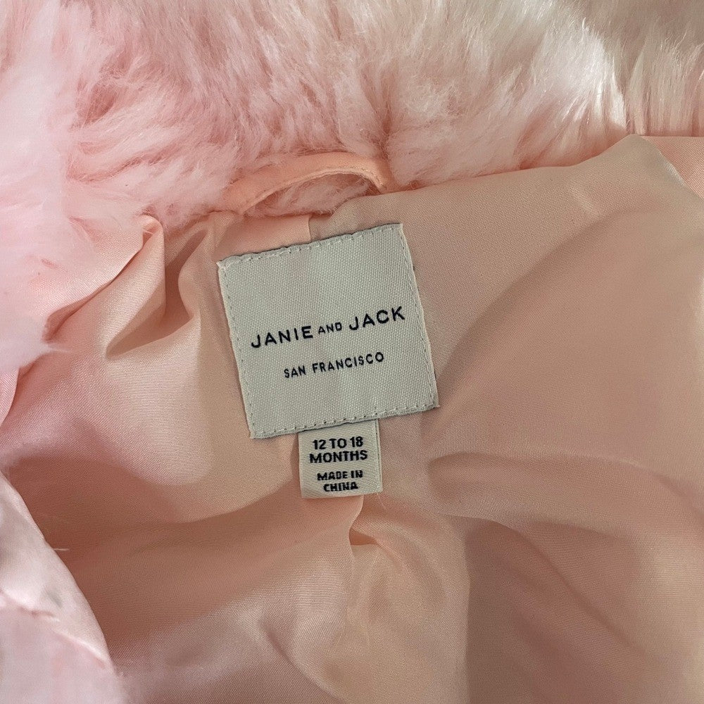 Girls JANIE AND JACK Pink Faux Fur Coat The Flute Line 2020 12-18 Months