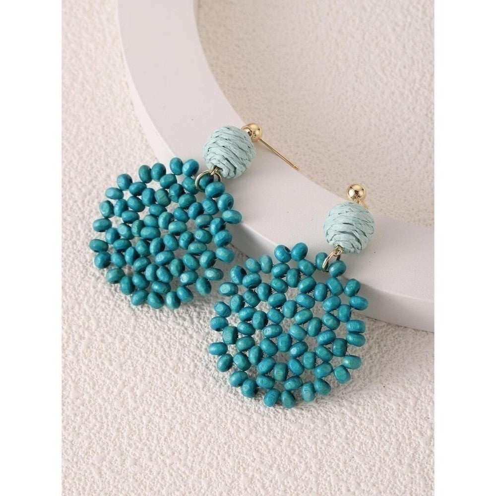 NEW Teal Wooden Beaded Drop Dangle Earrings Balls Vacation Resortwear Cruise