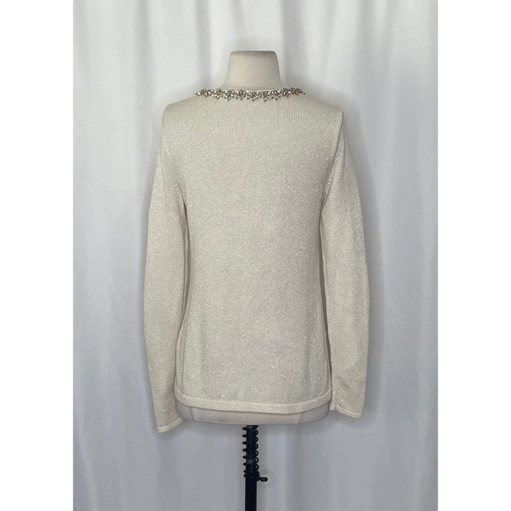 J. MCLAUGHLIN Metallic Gold Embellished Neckline Pullover Sweater Knitwear Small