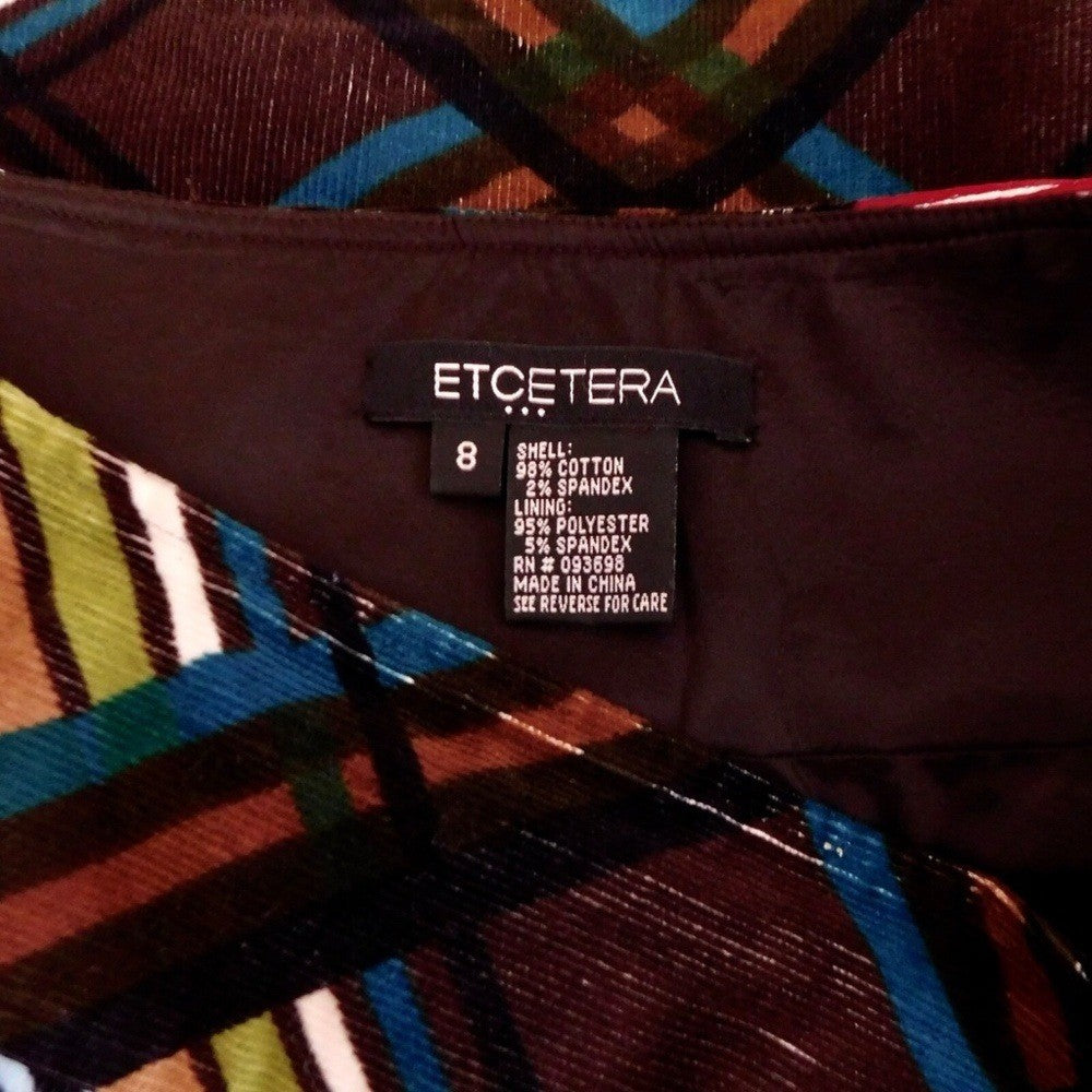 ETCETERA Corduroy Plaid Pencil Skirt Stretch Dark Academia Preppy College Size 8
