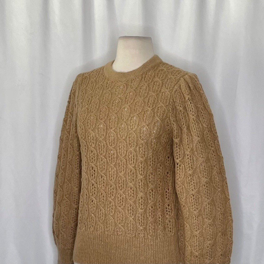 NWT!! J. CREW Balloon Sleeve Cable Knit Sweater Pale Clay Tan Brown X-Small