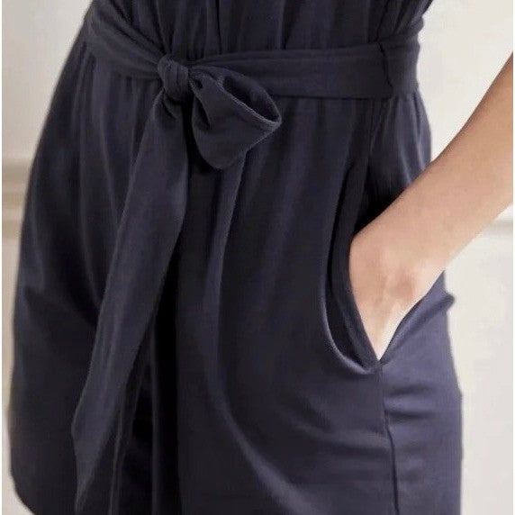 BODEN Caitlin Jersey Knit Romper Playsuit Crochet Trims Navy Blue Pink 8 Tall