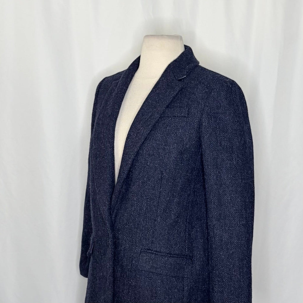 J. CREW Wool Alfie Blazer Navy Blue Herringbone Preppy Academia 4P 4 Petite