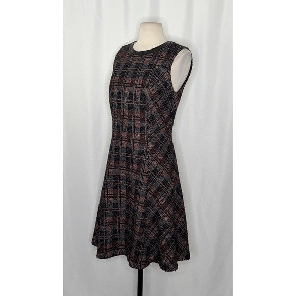 CLASSIQUES ENTIER Stella Tweed A-Line Fit N' Flare Dress Leather Wool Plaid 8