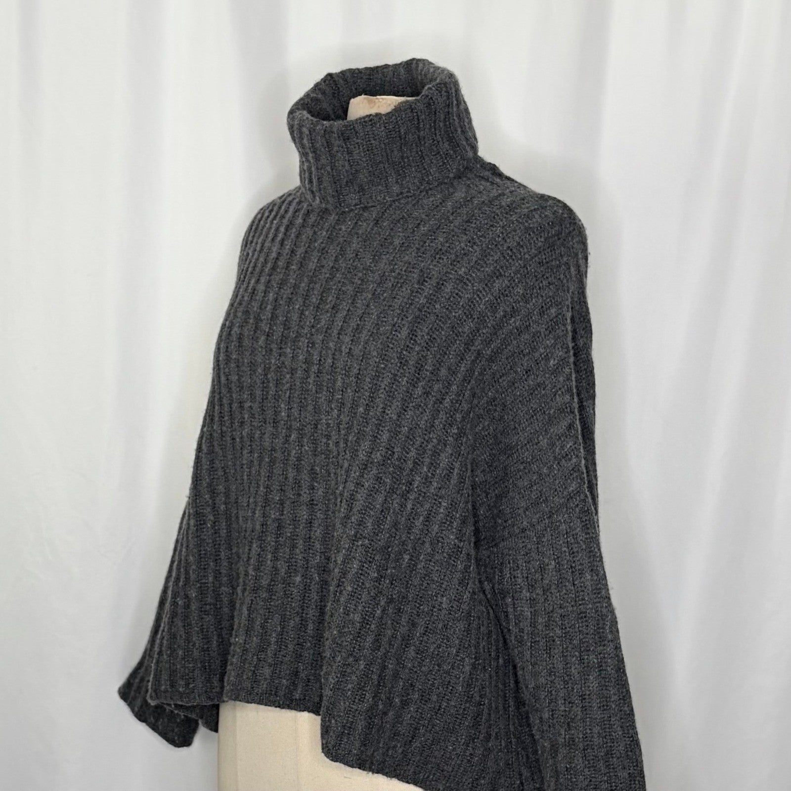 7115 BY SZEKI Dark Grey Turtleneck Sweater Merino Wool Boxy Oversized Small
