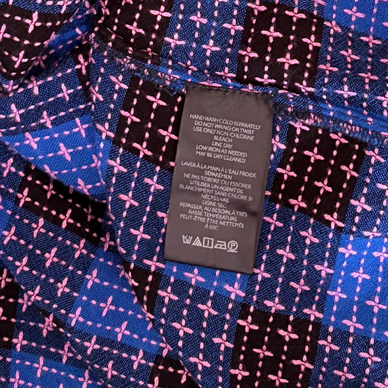 Anthropologie PILCRO Embroidered Plaid Buttondown Blue Pink Plaid Pocket X-Small
