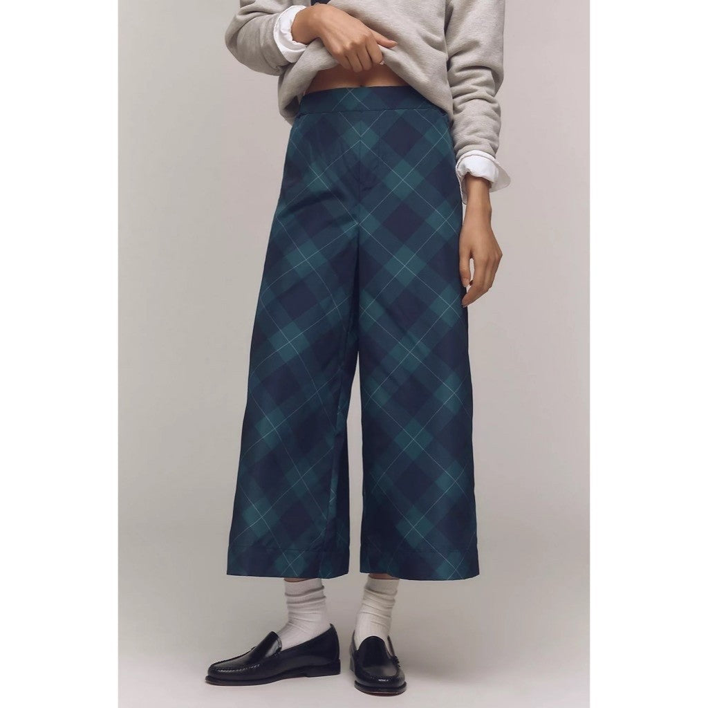 NWT!! Anthropologie MAEVE Taffeta Printed Cropped Wide-Leg Pants Academia Small