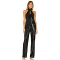 CINQ A SEPT Shelby Black Sequin Jumpsuit Halter Neck Party Cocktail Size 4