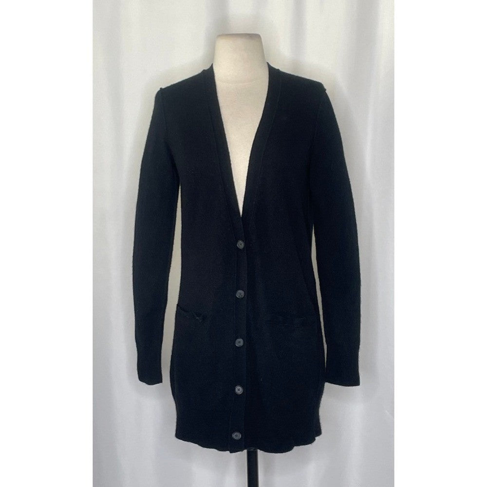 Revolve VINCE Cashmere Longline Button V Cardigan Sweater Solid Black Pockets XS