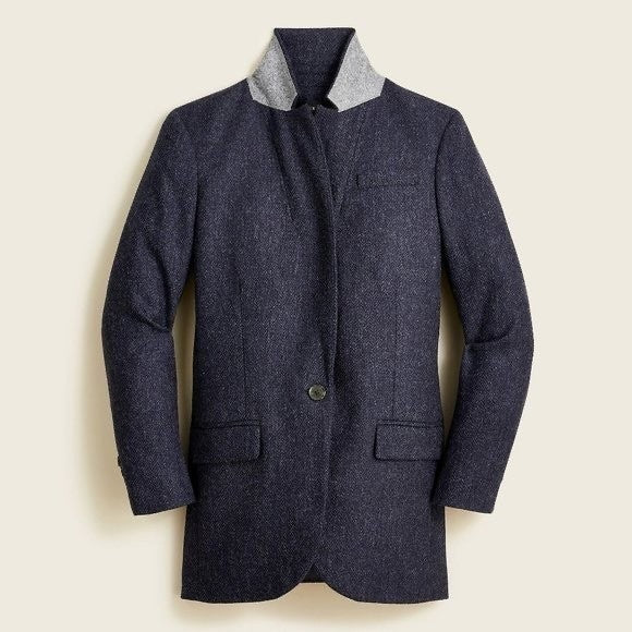 J. CREW Wool Alfie Blazer Navy Blue Herringbone Preppy Academia 4P 4 Petite
