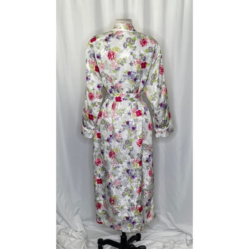 Vintage VICTORIA'S SECRET Gold Label Floral Jacquard Satin Robe Pockets Small
