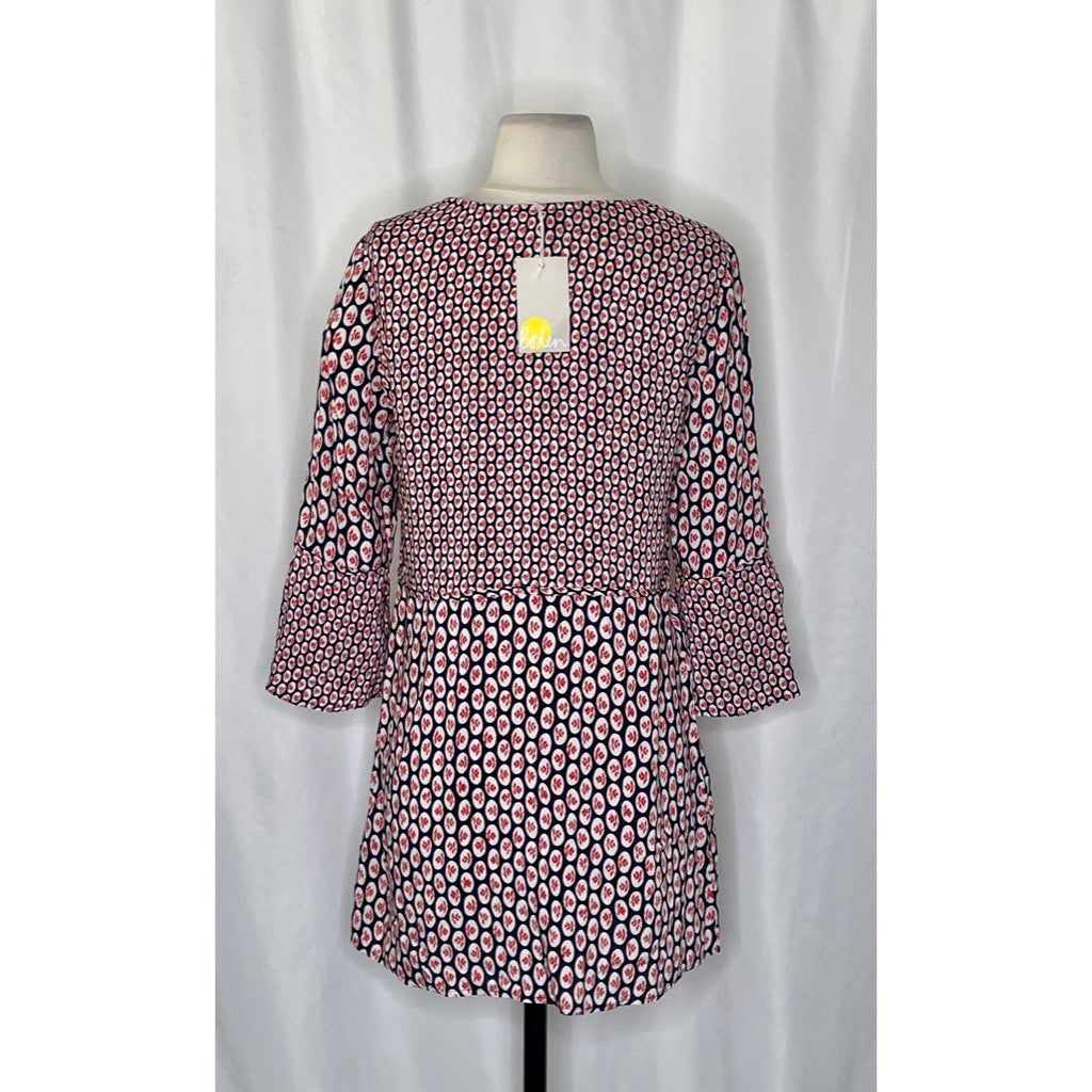 NWT!! BODEN Edna Tunic Top Retro Floral Navy Blue Red Preppy Polka Dot Size 6
