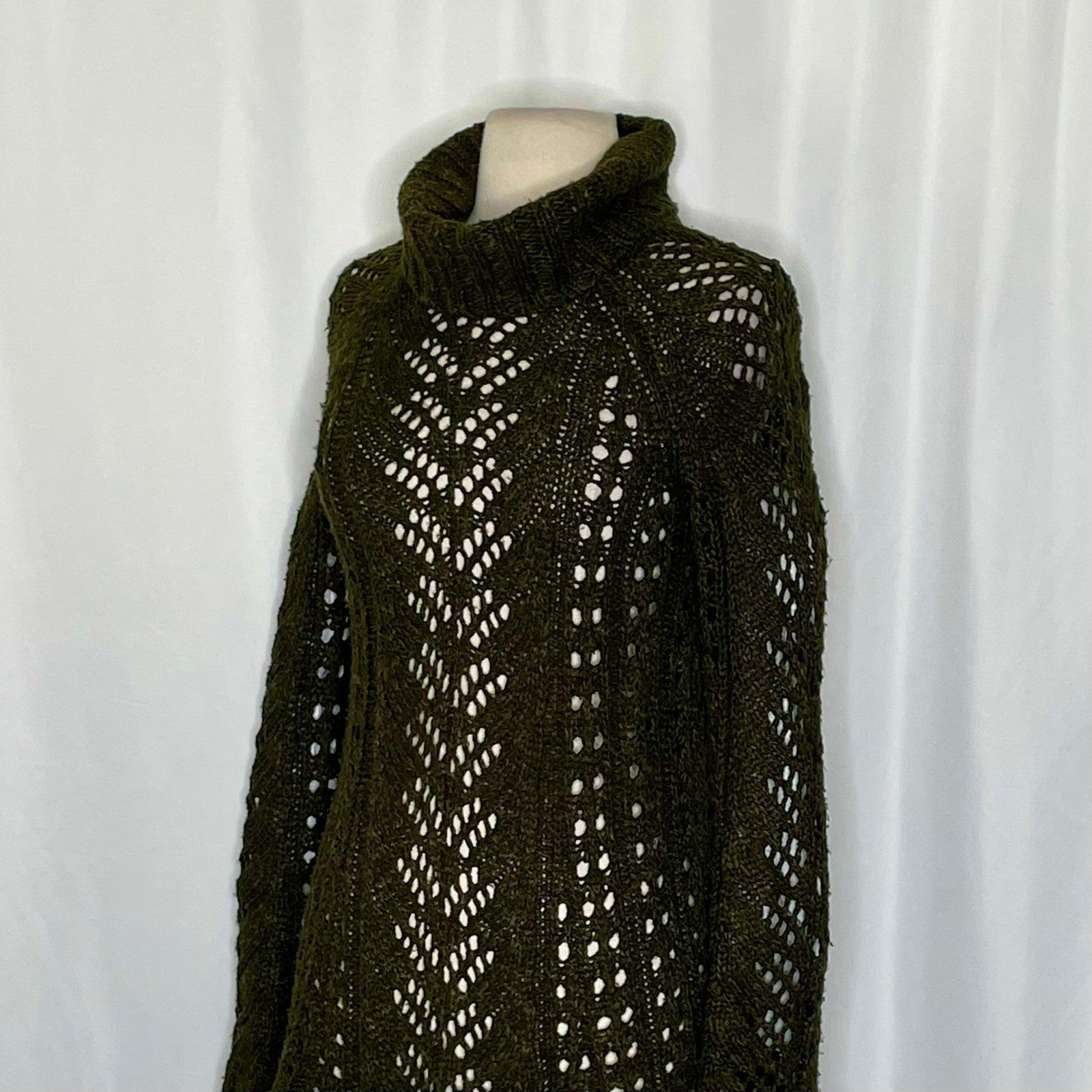 Anthropologie SLEEPING ON SNOW Eldora Turtleneck Sweater Green Linen Wool XS