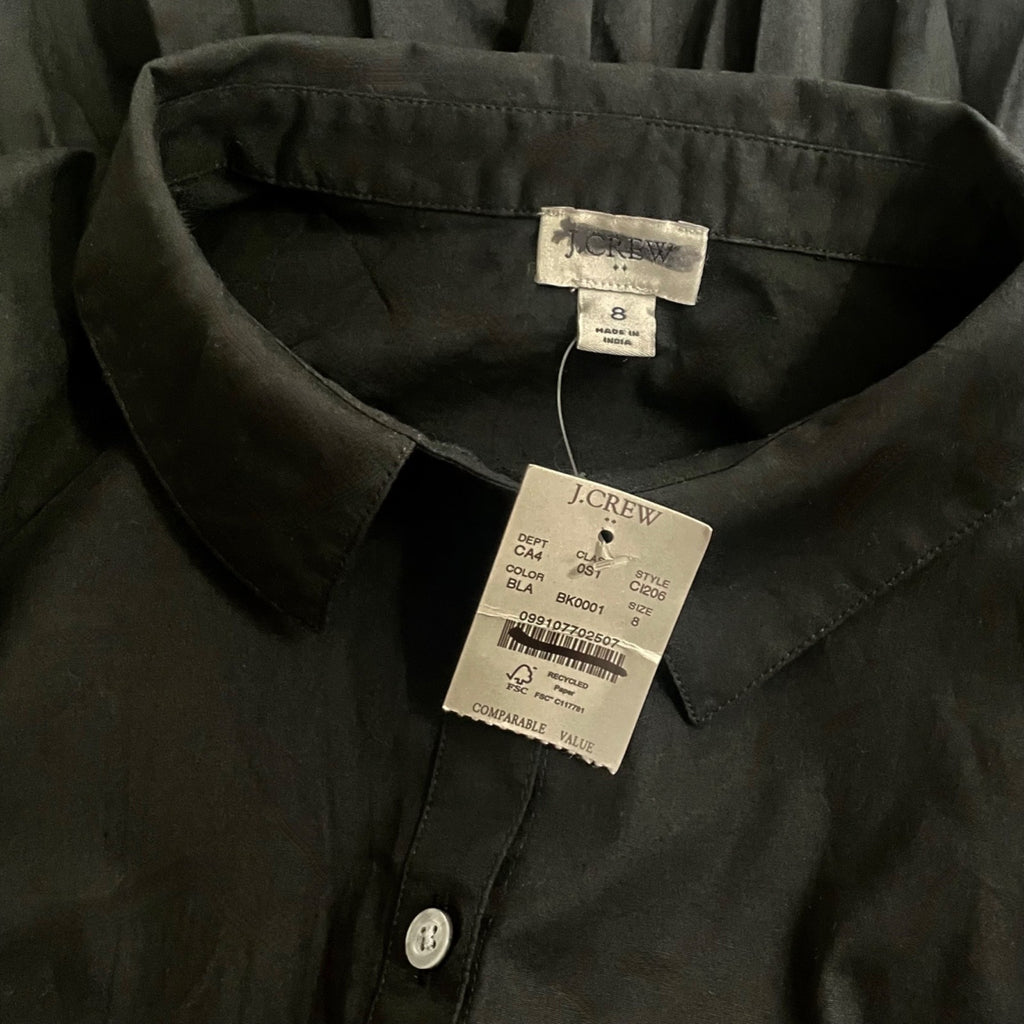 NWT!! J. CREW FACTORY Bubble Sleeve Shirtdress Solid Black Shirt Dress Size 8