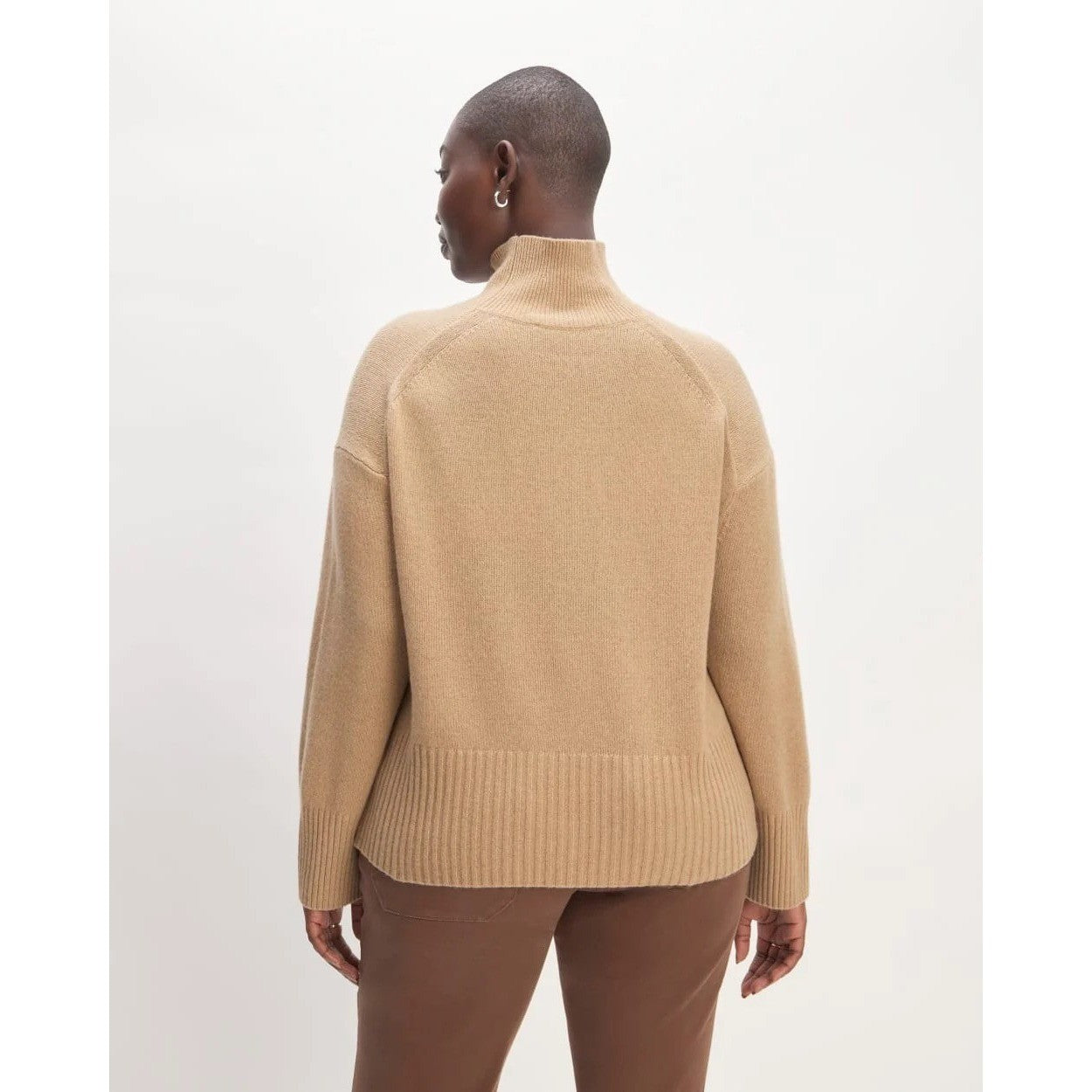 EVERLANE The ReCashmere Oversized Turtleneck Sweater Mock Neck Solid Tan Large