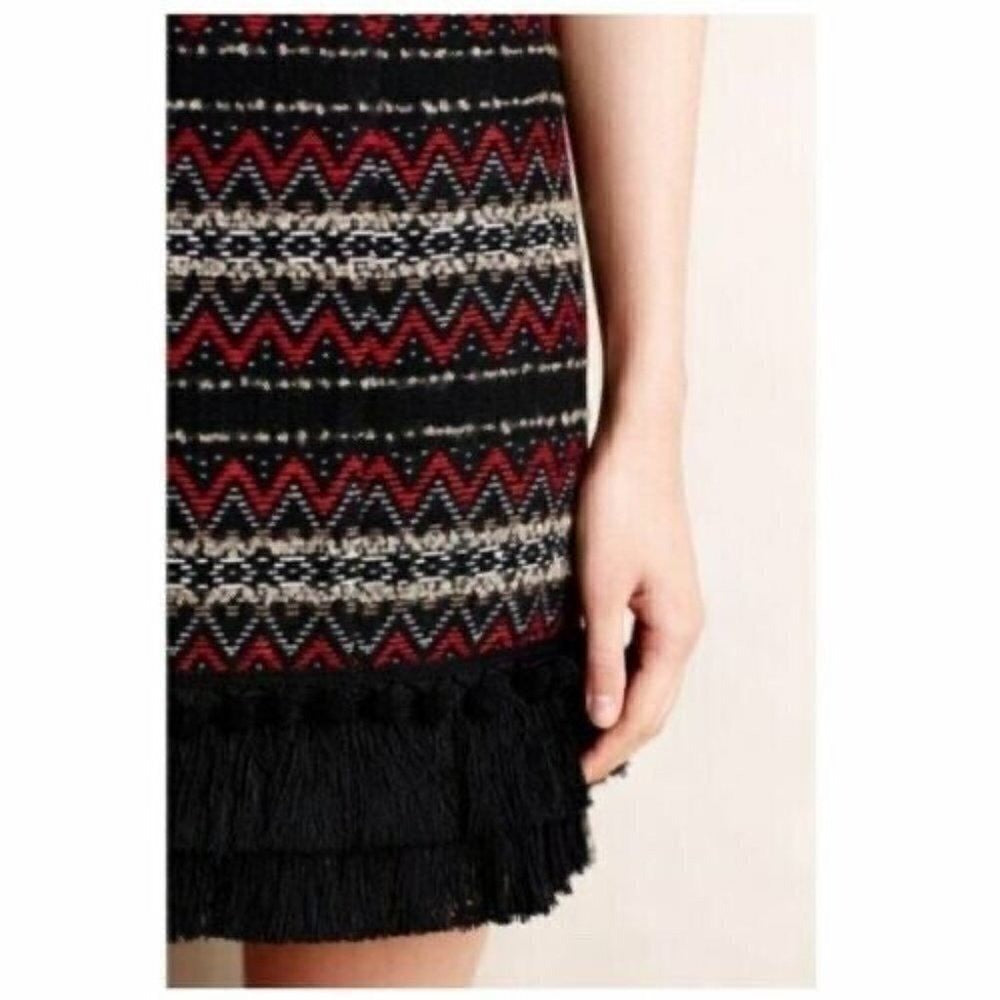 Anthropologie VANESSA VIRGINIA Jinete Blanket Fringe Tunic Shift Dress Poms 10