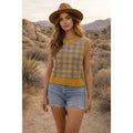 ZARA Chunky Wool Sweater Vest Plaid Star Pattern Yellow Gray Academia Small
