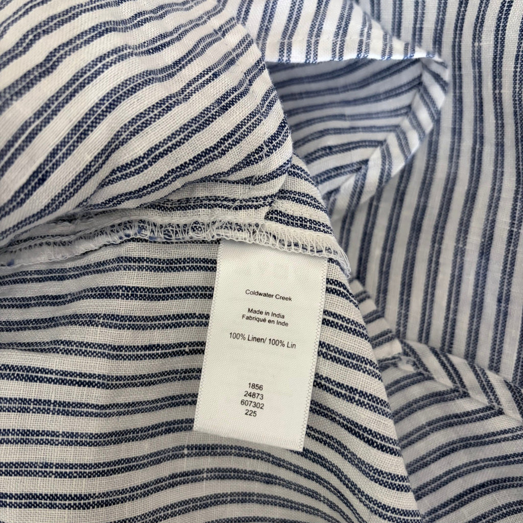 NWT!! COLDWATER CREEK Cross Dyed Striped Linen Tunic Topper Blue White Medium