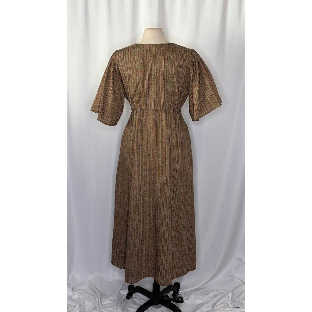 KEMI TELFORD Striped Midi Dress Cotton Tie Waist Western Retro Stripes Medium
