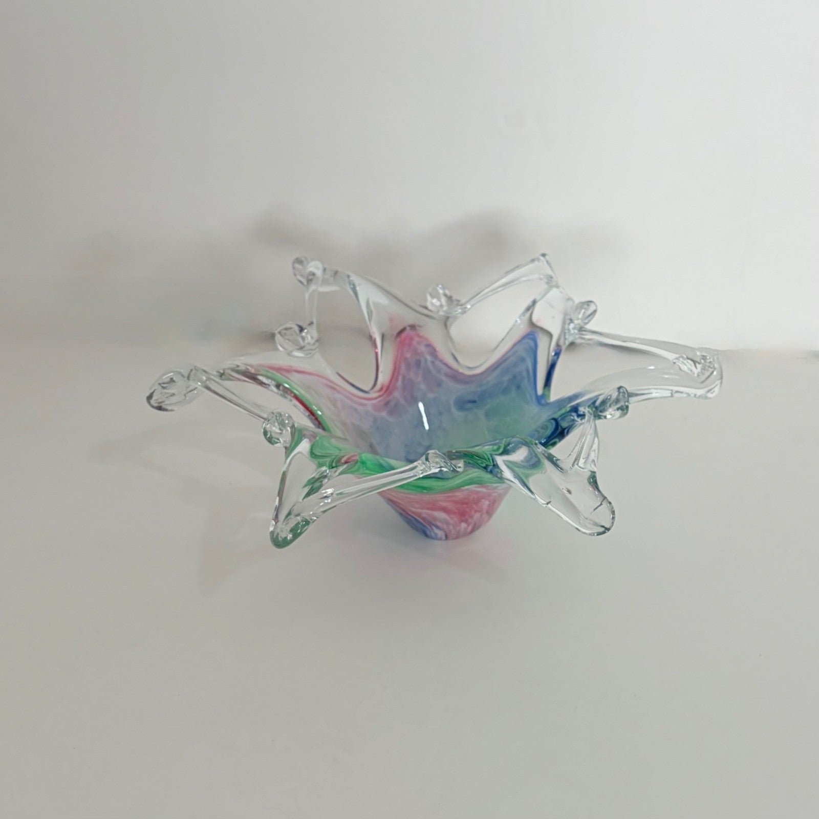 Vintage MCM Free Form Pulled Art Glass Pastel Color Bowl Mid Century Modern