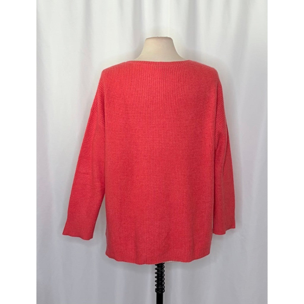 WHITE + WARREN Pink Cashmere Knit Pullover Sweater Pockets Solid Waffle Large