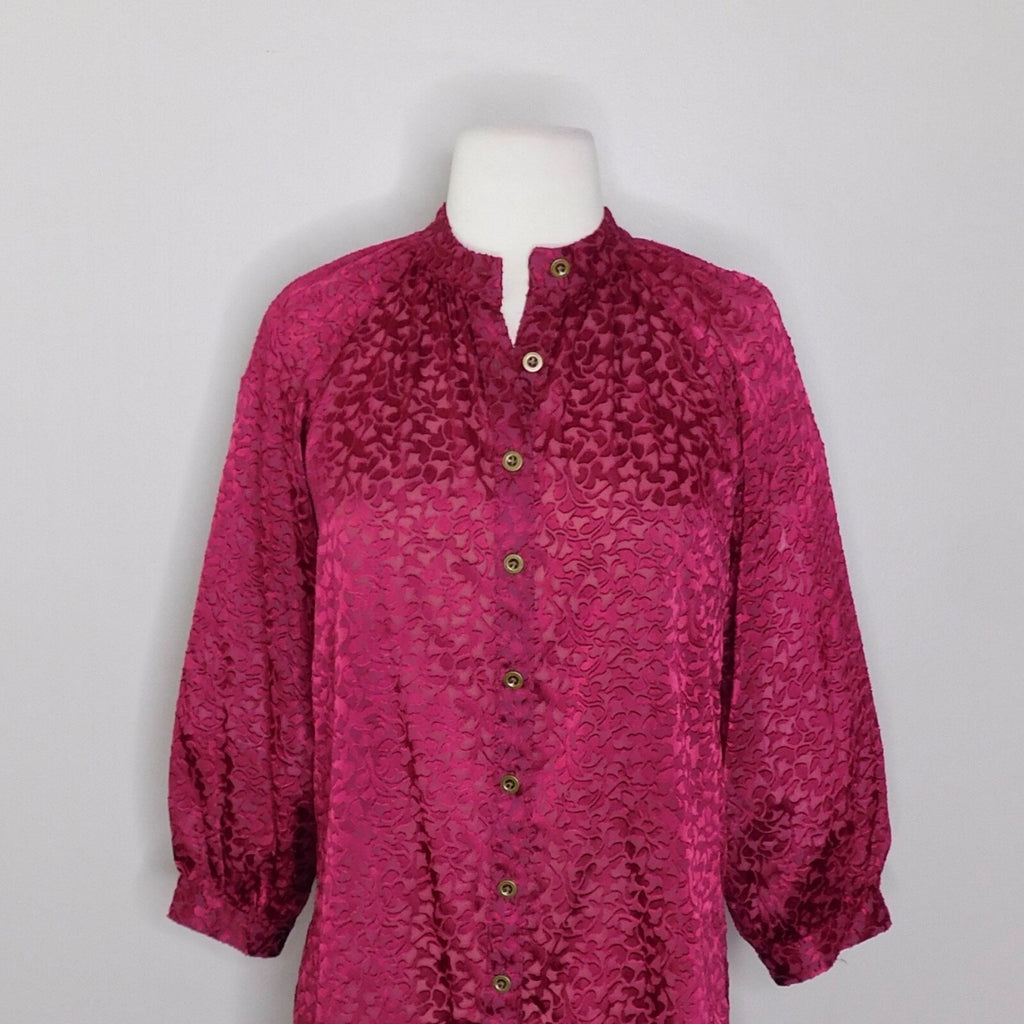 NWT!! ANTHROPOLOGIE Susanna Burnout Velvet ¾ Sleeve Buttondown Top Blouse XS