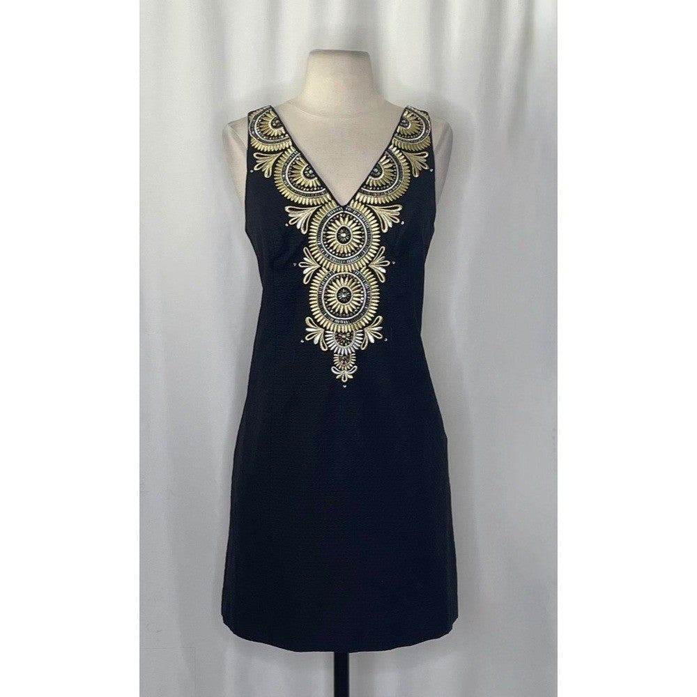 NWT!! LILLY PULITZER Gabby Shift Dress Black Embellished Embroidered Beaded 4