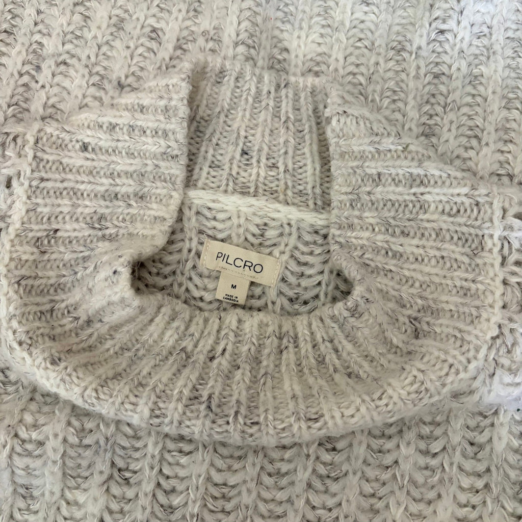 Anthropologie PILCRO Textured Tunic Sweater Gray Marled Knit Wool Linen Medium