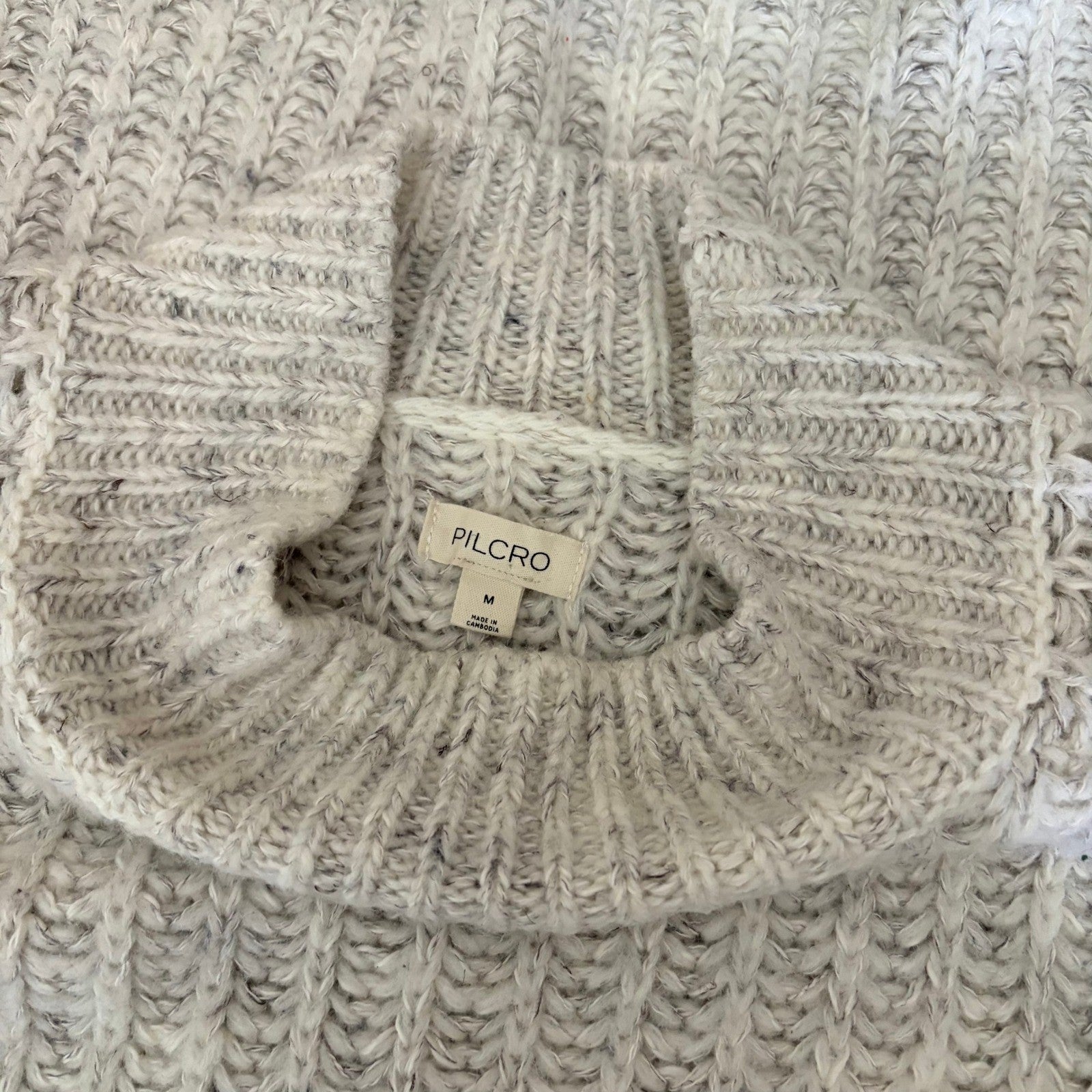 Anthropologie PILCRO Textured Tunic Sweater Gray Marled Knit Wool Linen Medium