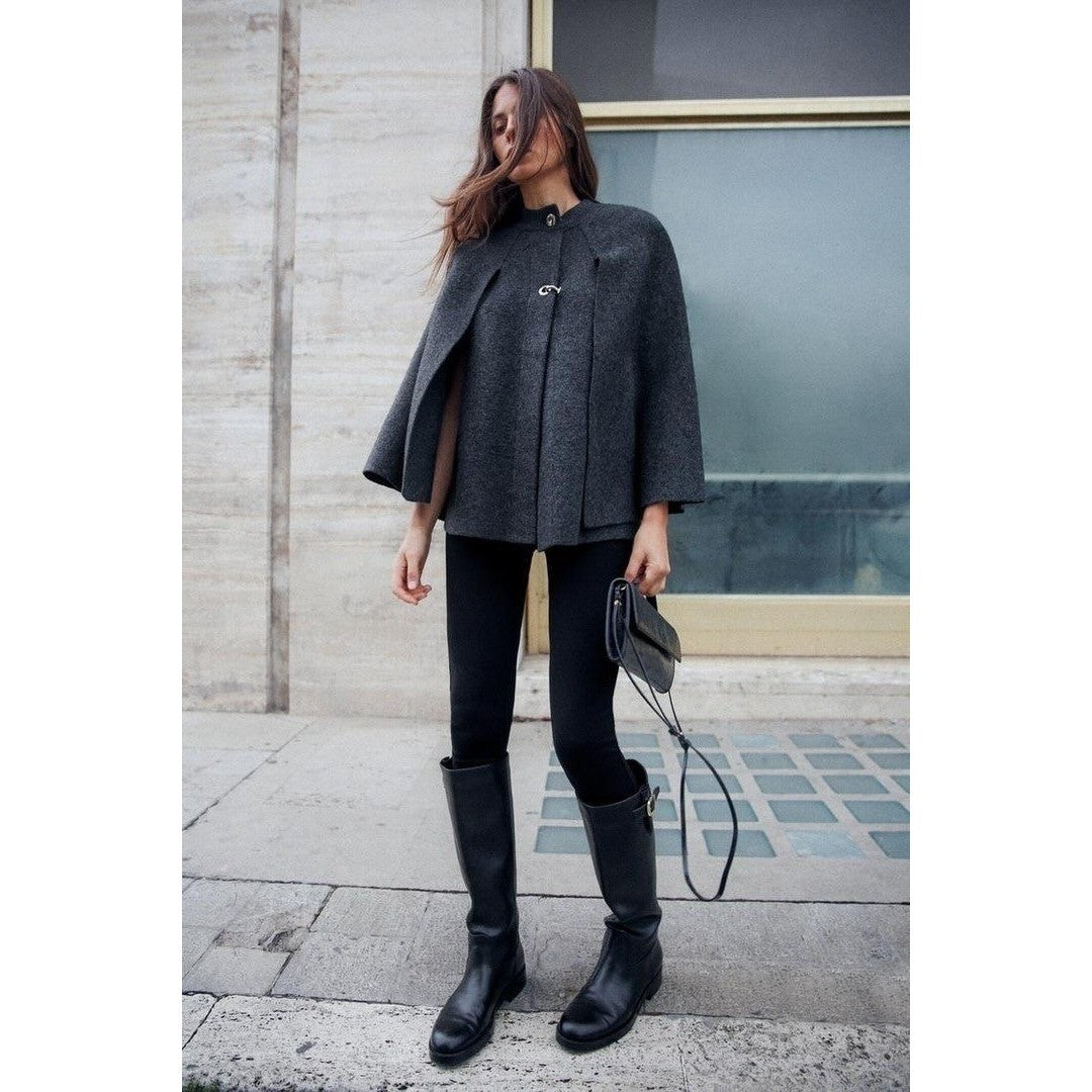 ZARA Charcoal Grey Wool Blend Cape Sweater Knitwear Knit Minimalist Medium