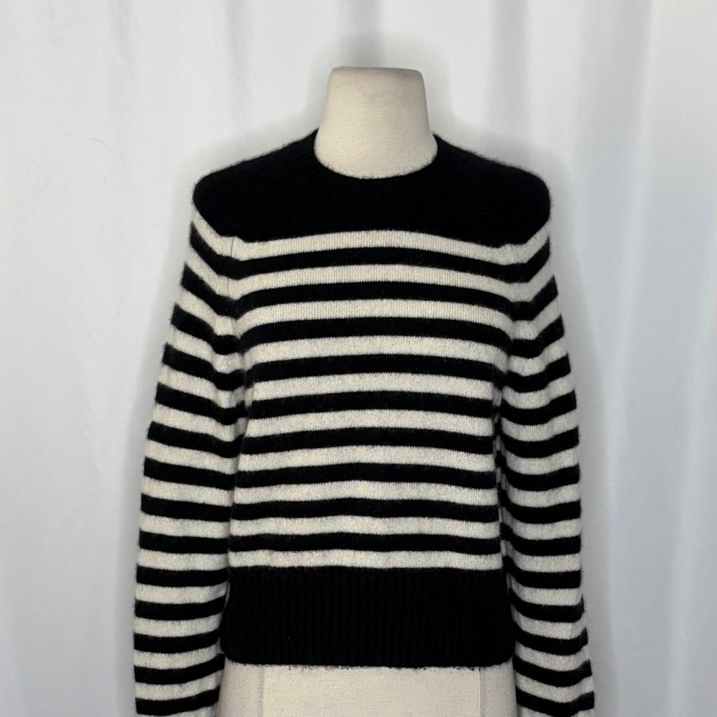 EVERLANE The Boxy Crew in Cashmere Black White Striped Pullover Sweater Small