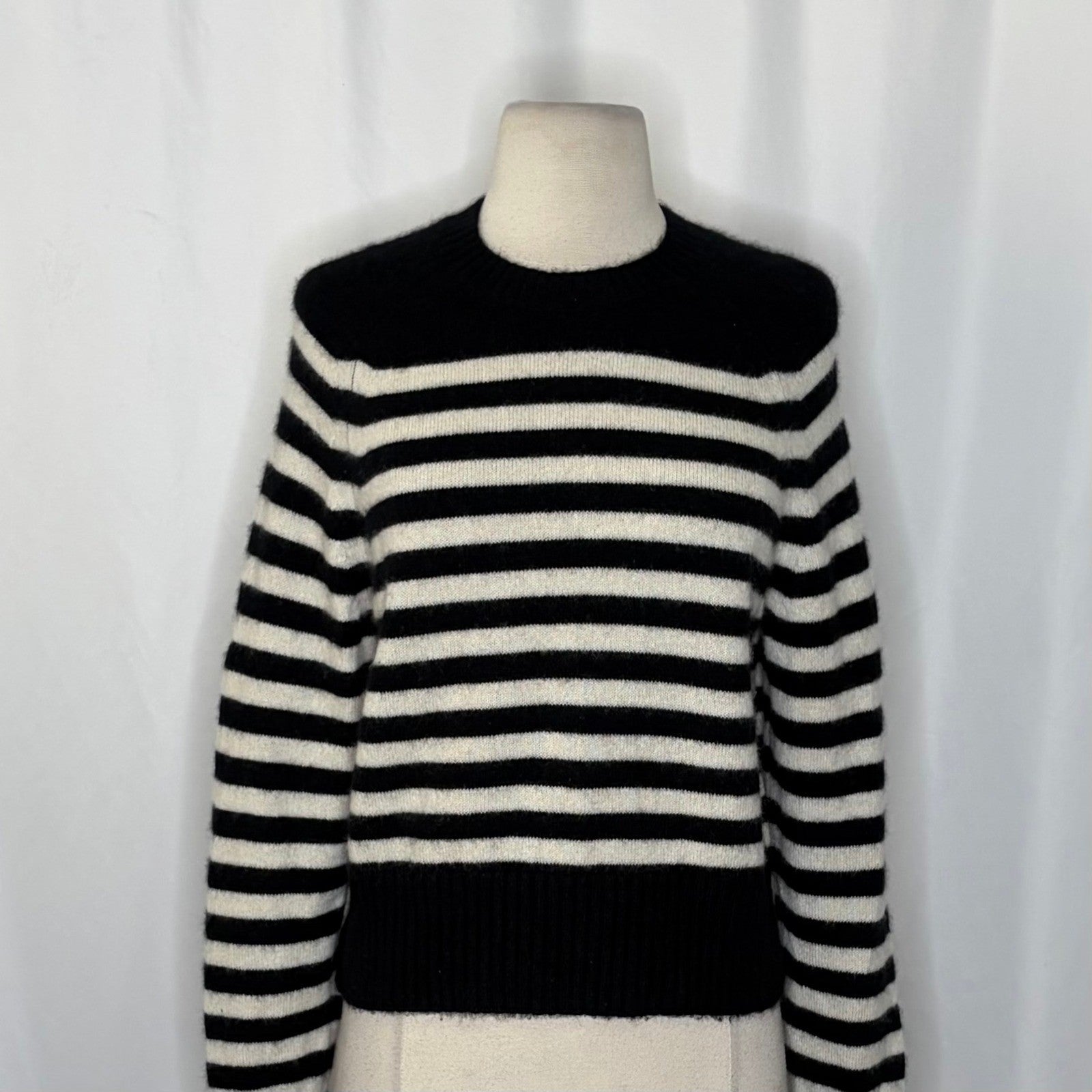 EVERLANE The Boxy Crew in Cashmere Black White Striped Pullover Sweater Small