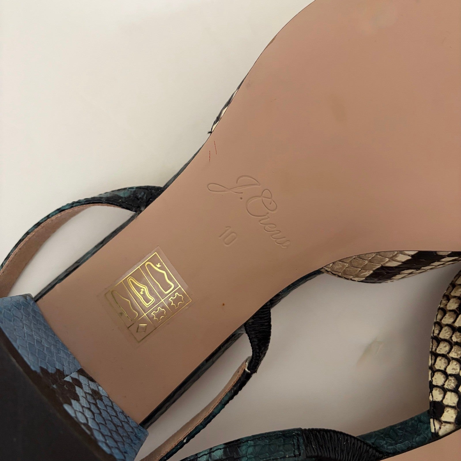 J. CREW Kate Slingback Pumps Snake Embossed Leather Shoes Snakeskin Block 10