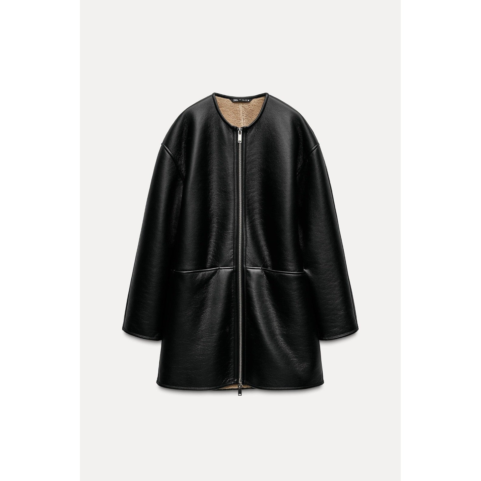 NWT!! ZARA ZW Collection Double Faced Coat Jacket Black Fleece Lining Small