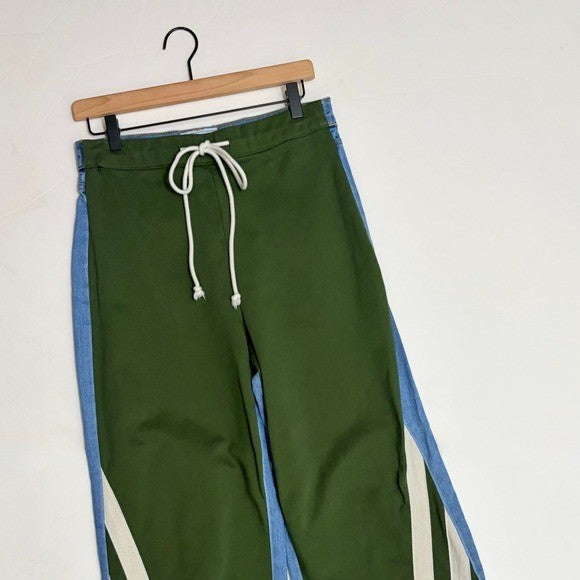 AUSTIN LANDING Sporty Jogger Jeans Green Stripes Denim Back Size 5 Juniors Small