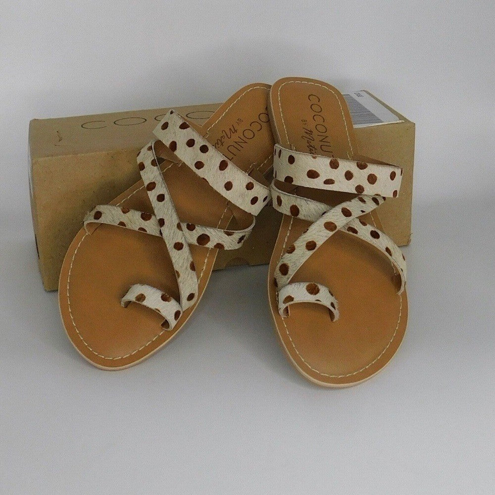 NEW!! Anthropologie COCONUTS by Matisse Dotted Strappy Sandals Calf Hair Flats 7