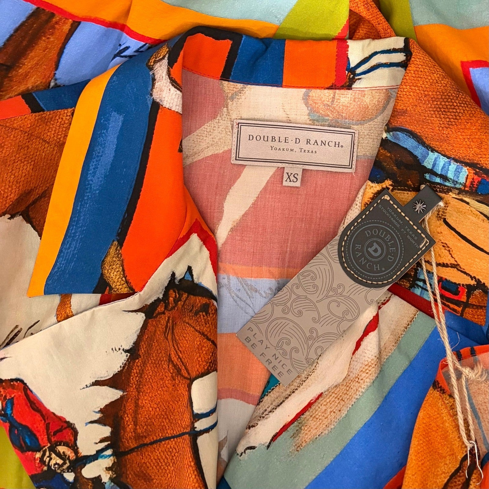 NWT!! DOUBLE D RANCH Women Of The Range Dress Western Horses Midi Bright X-Small