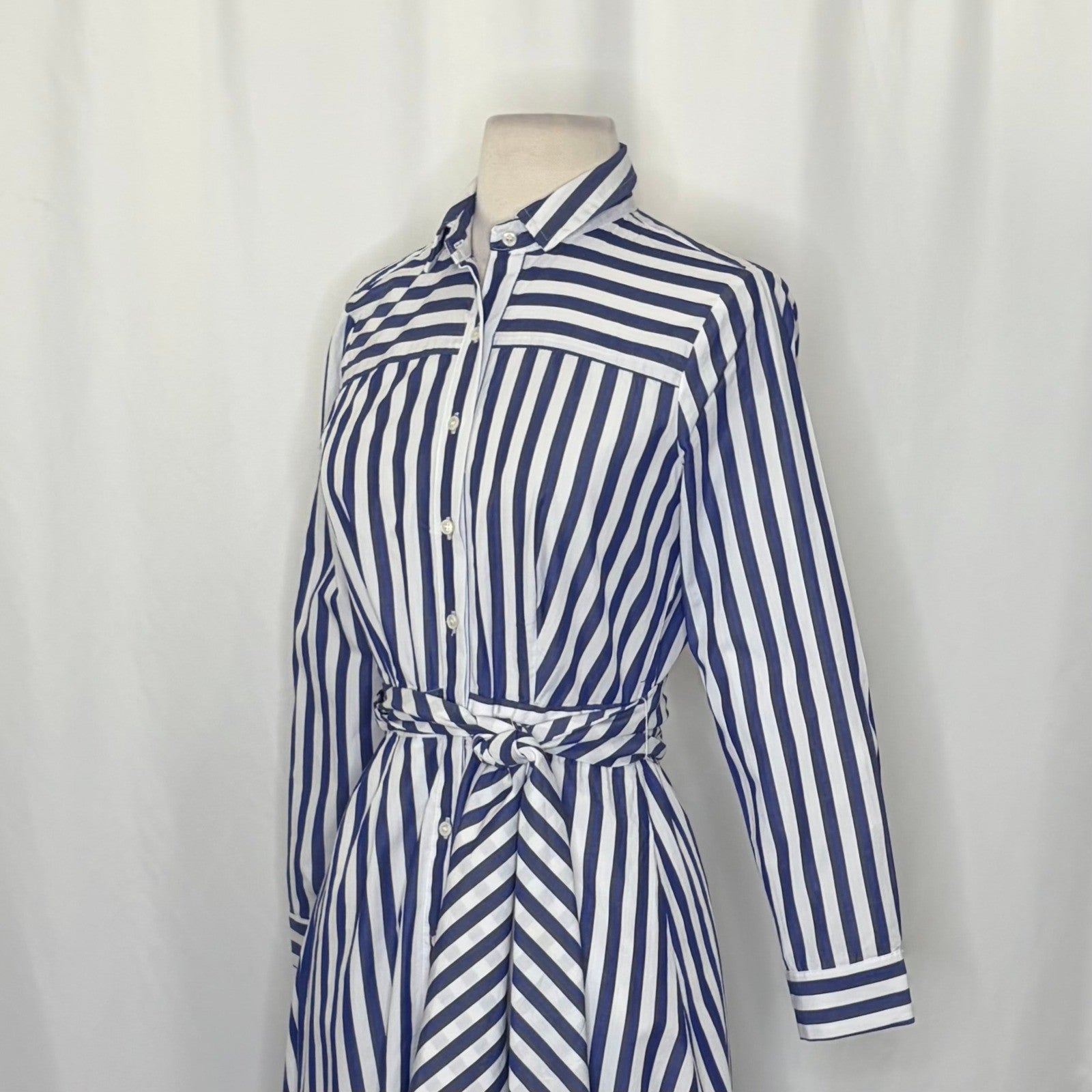 J. CREW Lighthouse Tie Waist Shirtdress Blue White Stripe Shirt Dress Size 0