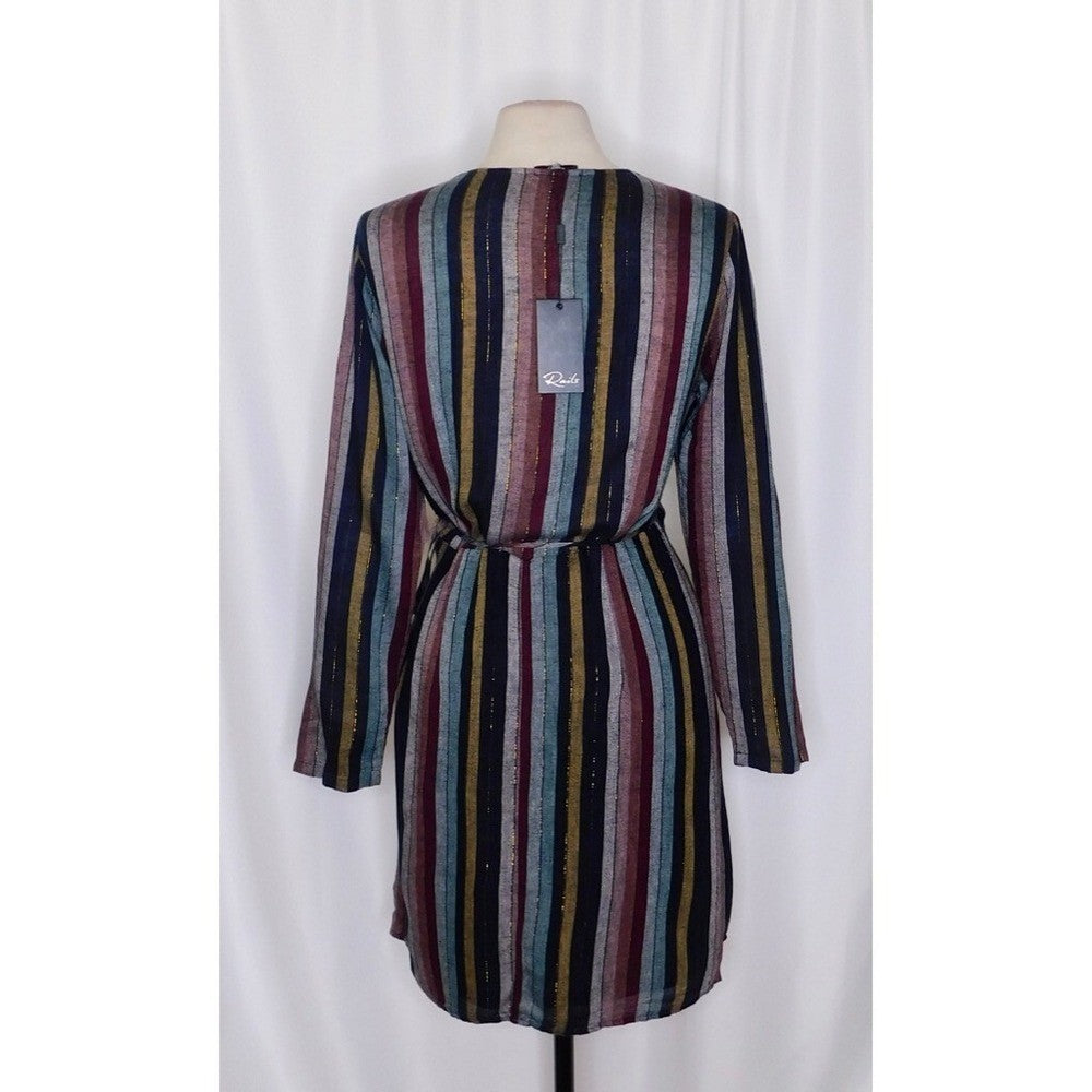 NWT!! RAILS Lola Varadero Stripe Wrap Dress Tie Waist Metallic Mini Medium