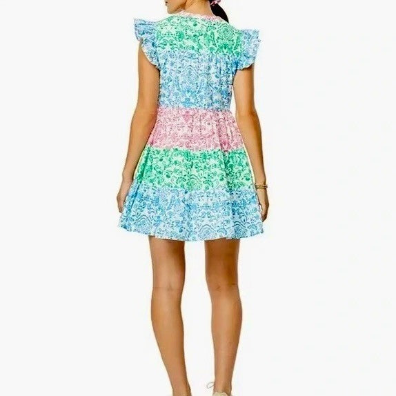 ROLLER RABBIT Aitona Pippa Dress Tiered Tropical Floral Jungle Print Small