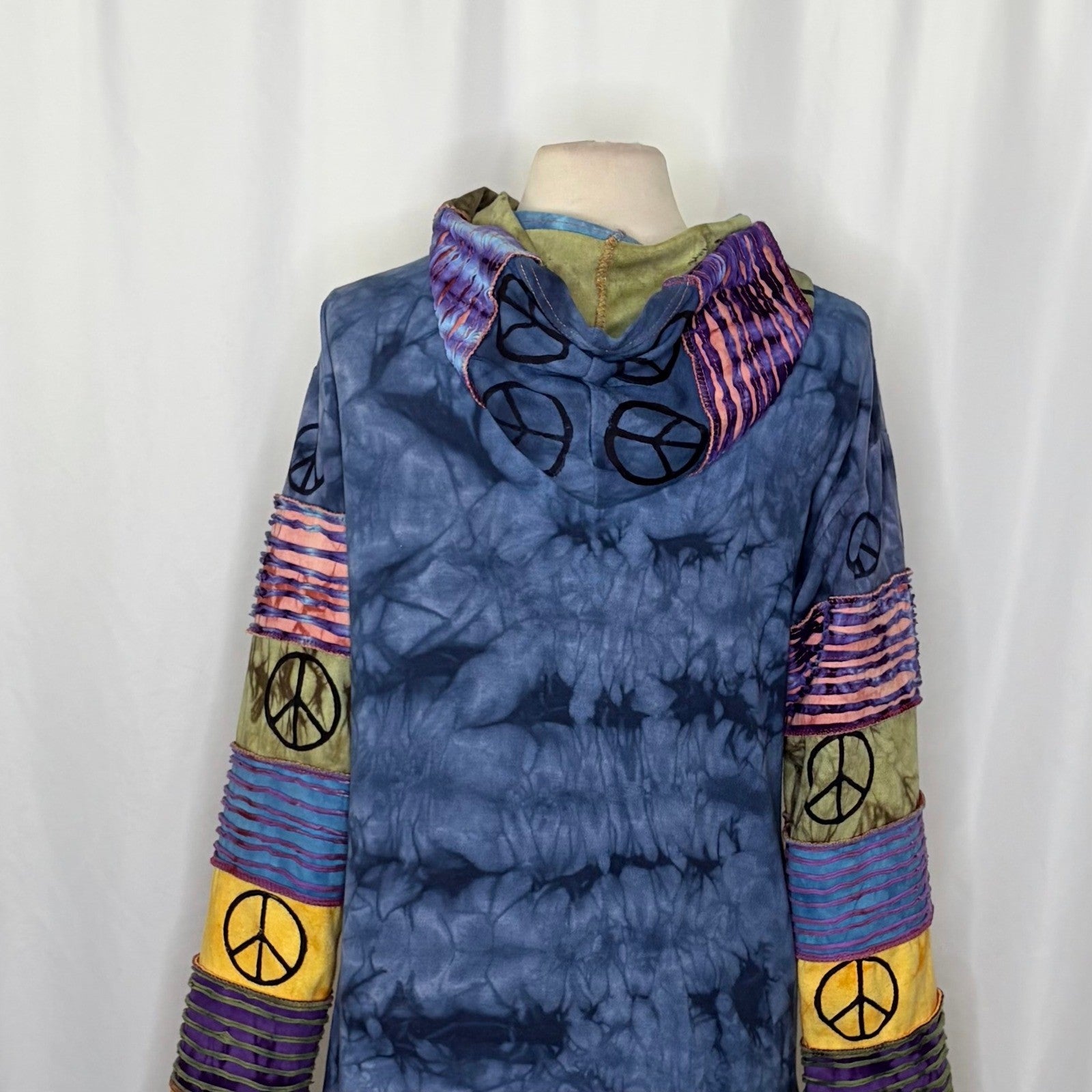 RISING INTERNATIONAL Hooded Peace Sign Tie Dye Jacket Hood Colorful X-Large