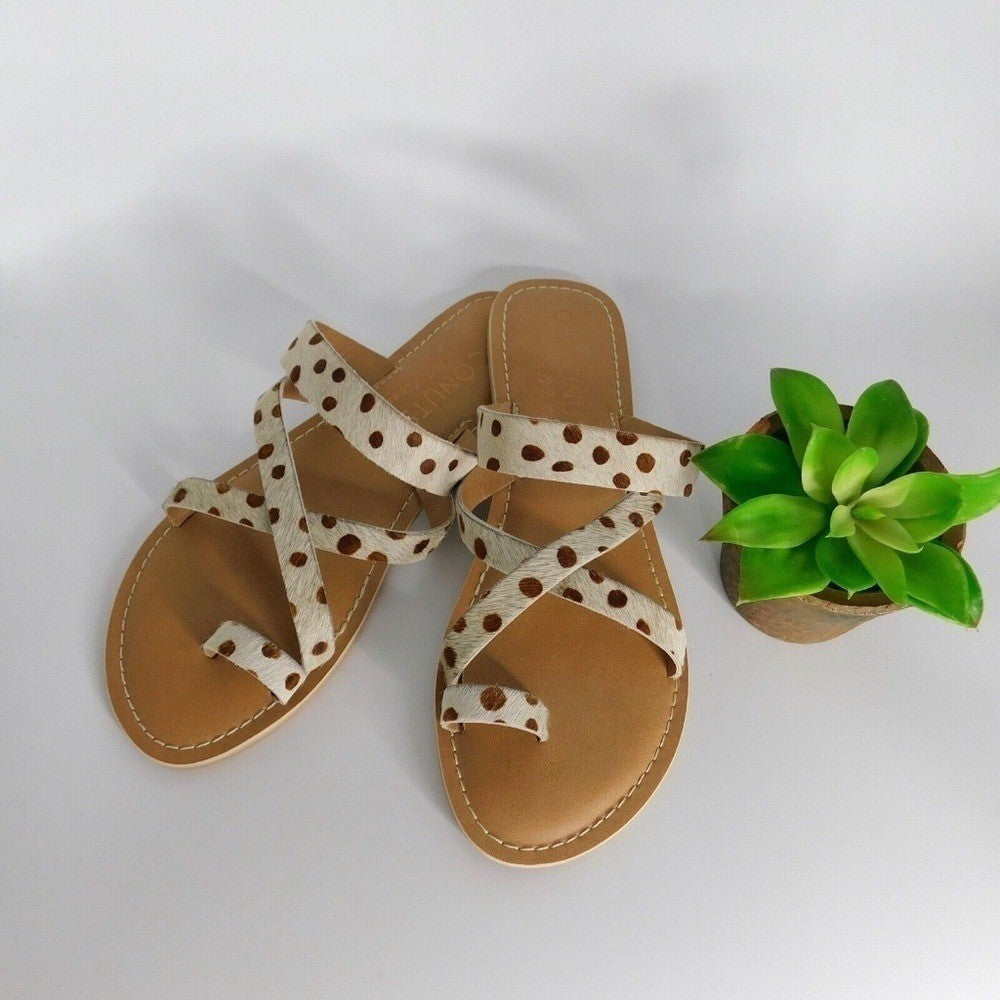 NEW!! Anthropologie COCONUTS by Matisse Dotted Strappy Sandals Calf Hair Flats 7