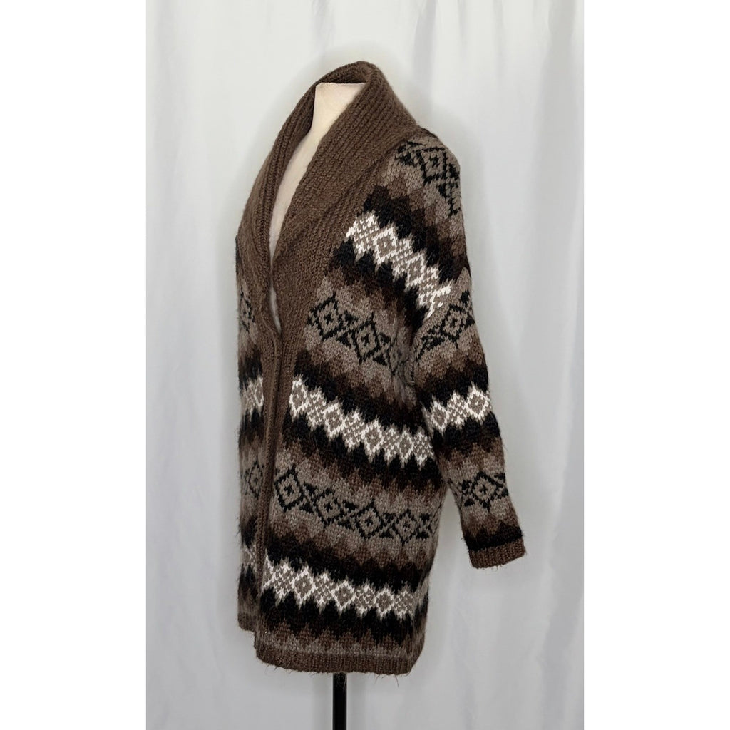 ZARA Fairisle Wool Mohair Cardigan Sweater Oversized Jacquard Knit Shawl Medium