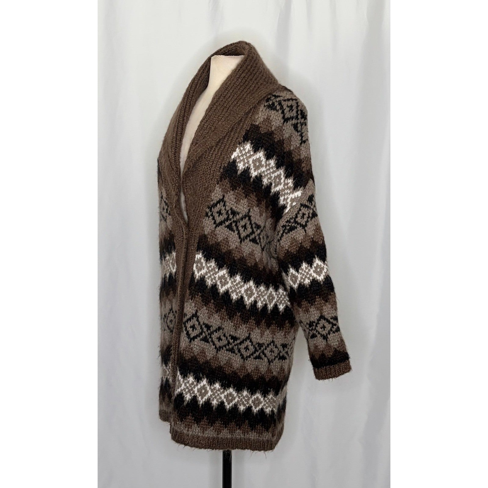 ZARA Fairisle Wool Mohair Cardigan Sweater Oversized Jacquard Knit Shawl Medium