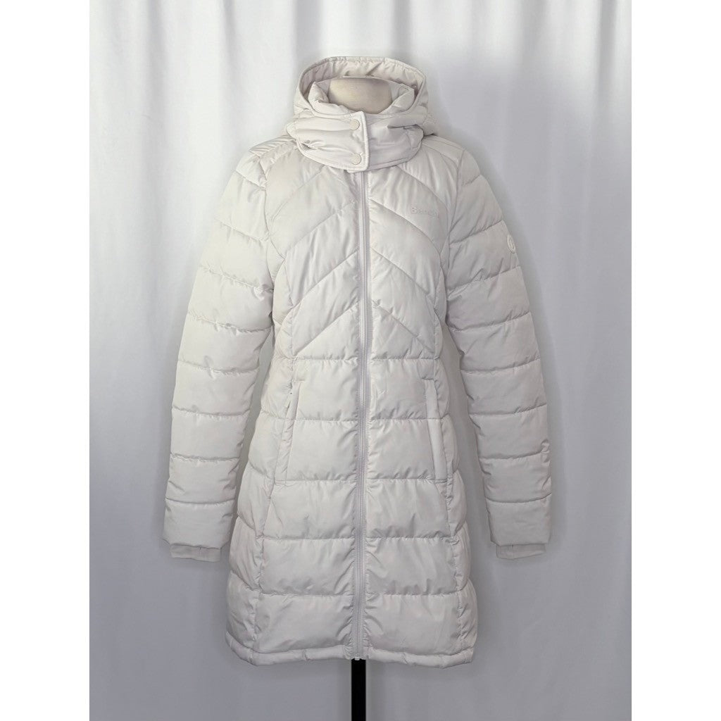 BENCH Long Hooded Puffer Coat Removable Hood Pockets Minimalist Quilted X-Small