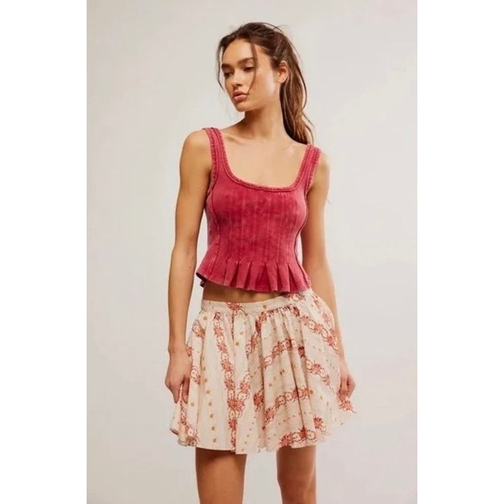FREE PEOPLE Gaia Floral Printed Skirt Mini Ivory Combo Pockets Poplin Small
