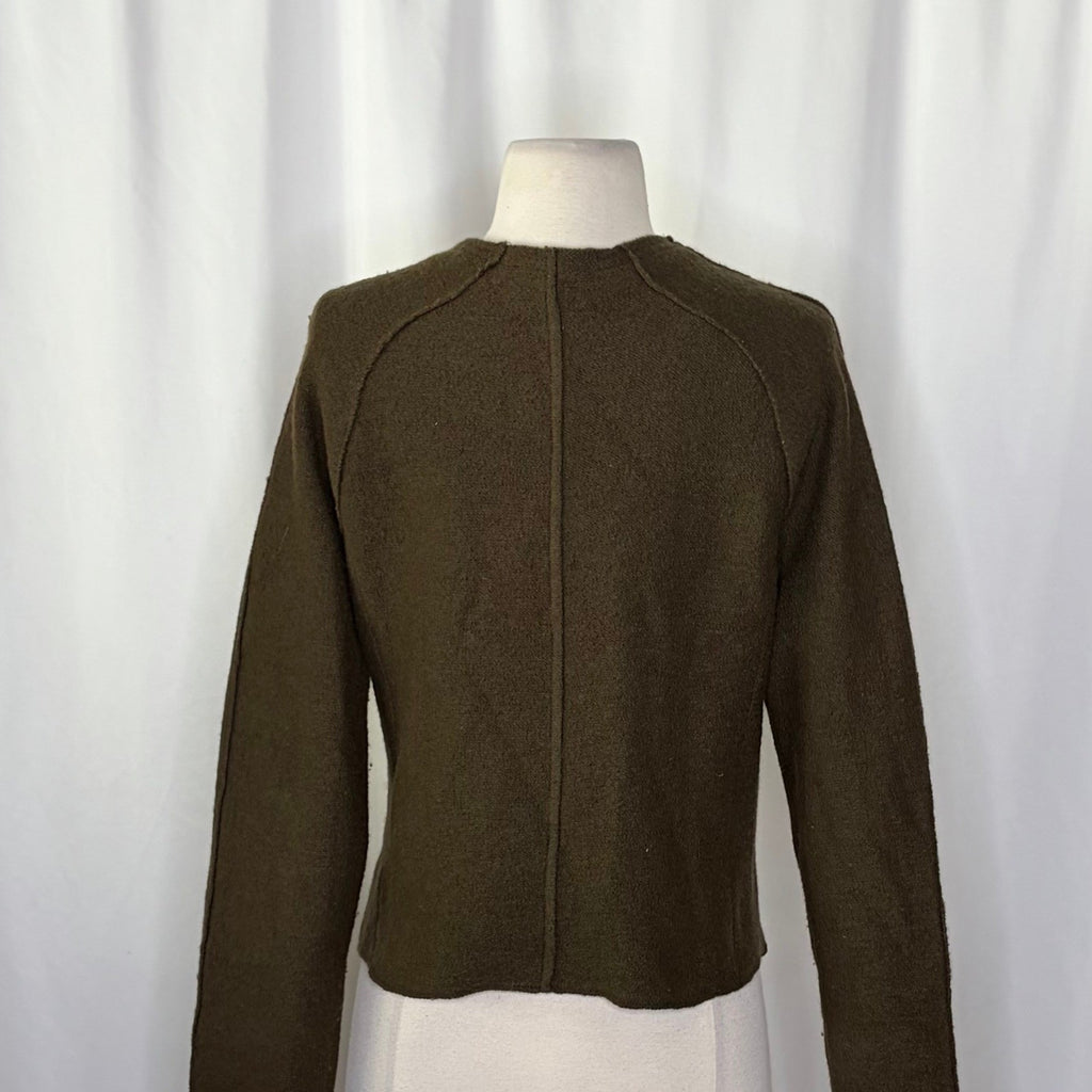 Anthropologie KNITTED & KNOTTED Green Wool Zippered Cable Knit Cardigan Medium
